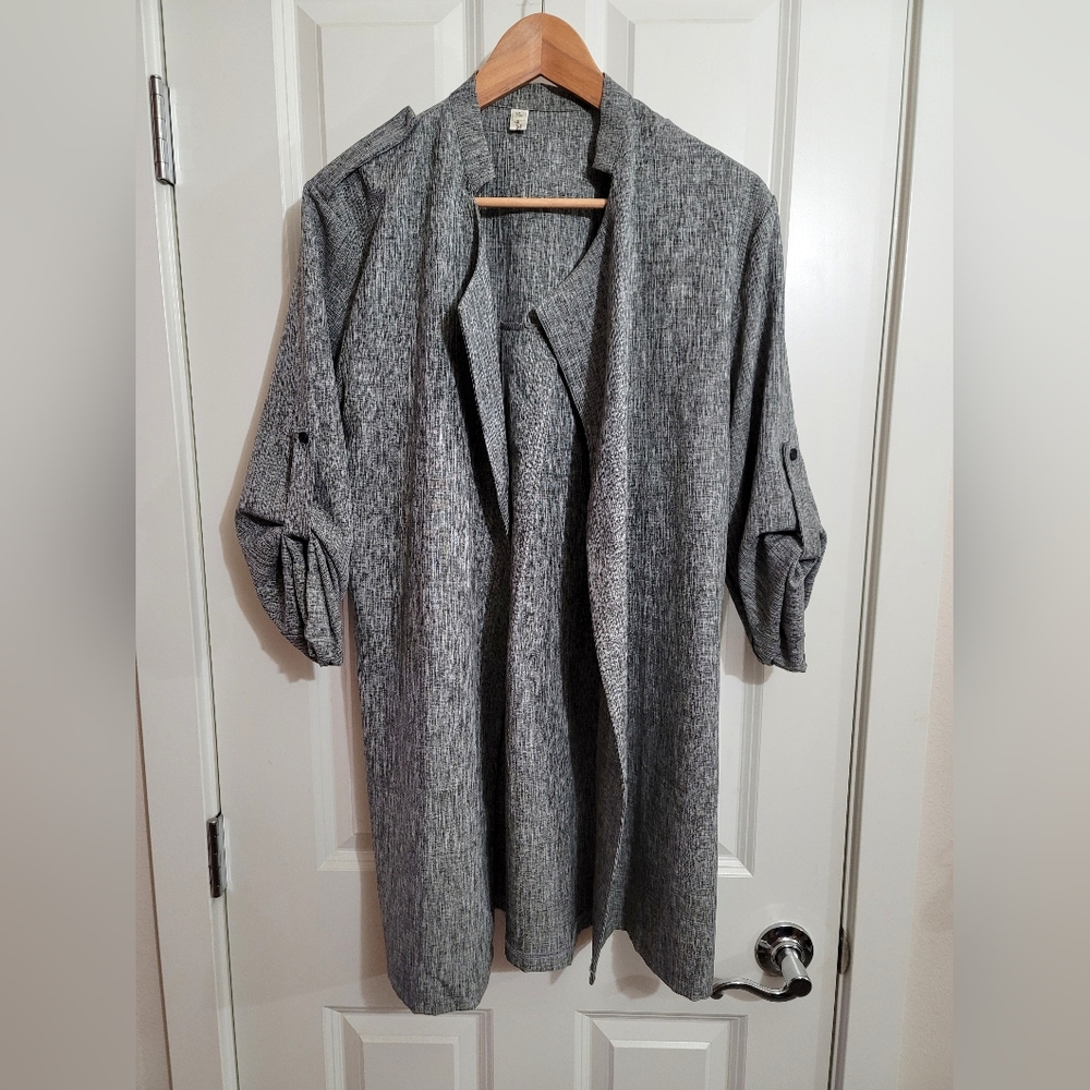 Grey Open Trench Buttoned Arms